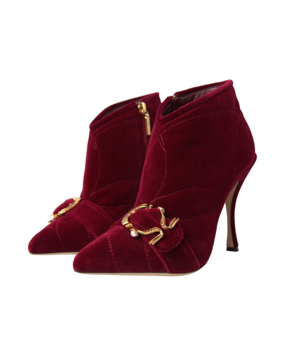 Dolce & Gabbana Dark Red Velvet Devotion Buckle Boots Shoes