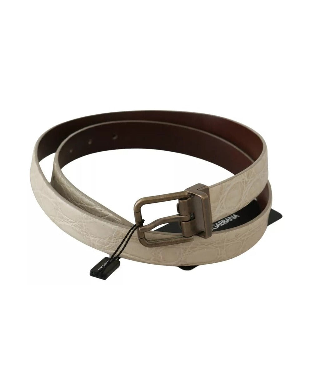 Dolce & Gabbana Cream Beige Gold Buckle Waist Leather Belt