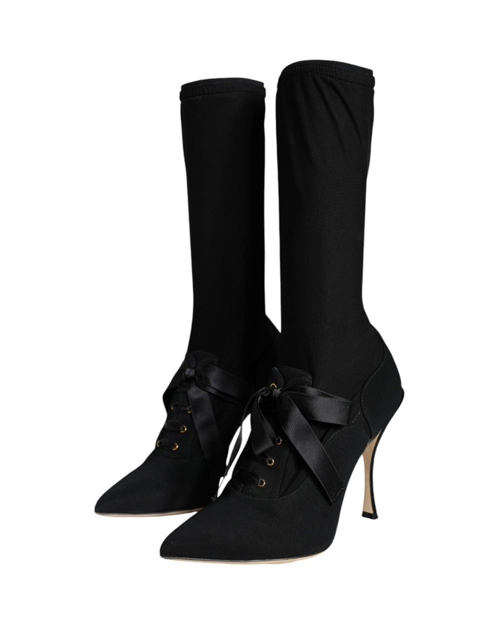 Dolce & Gabbana Black Stiletto Heels Mid Calf Boots Shoes