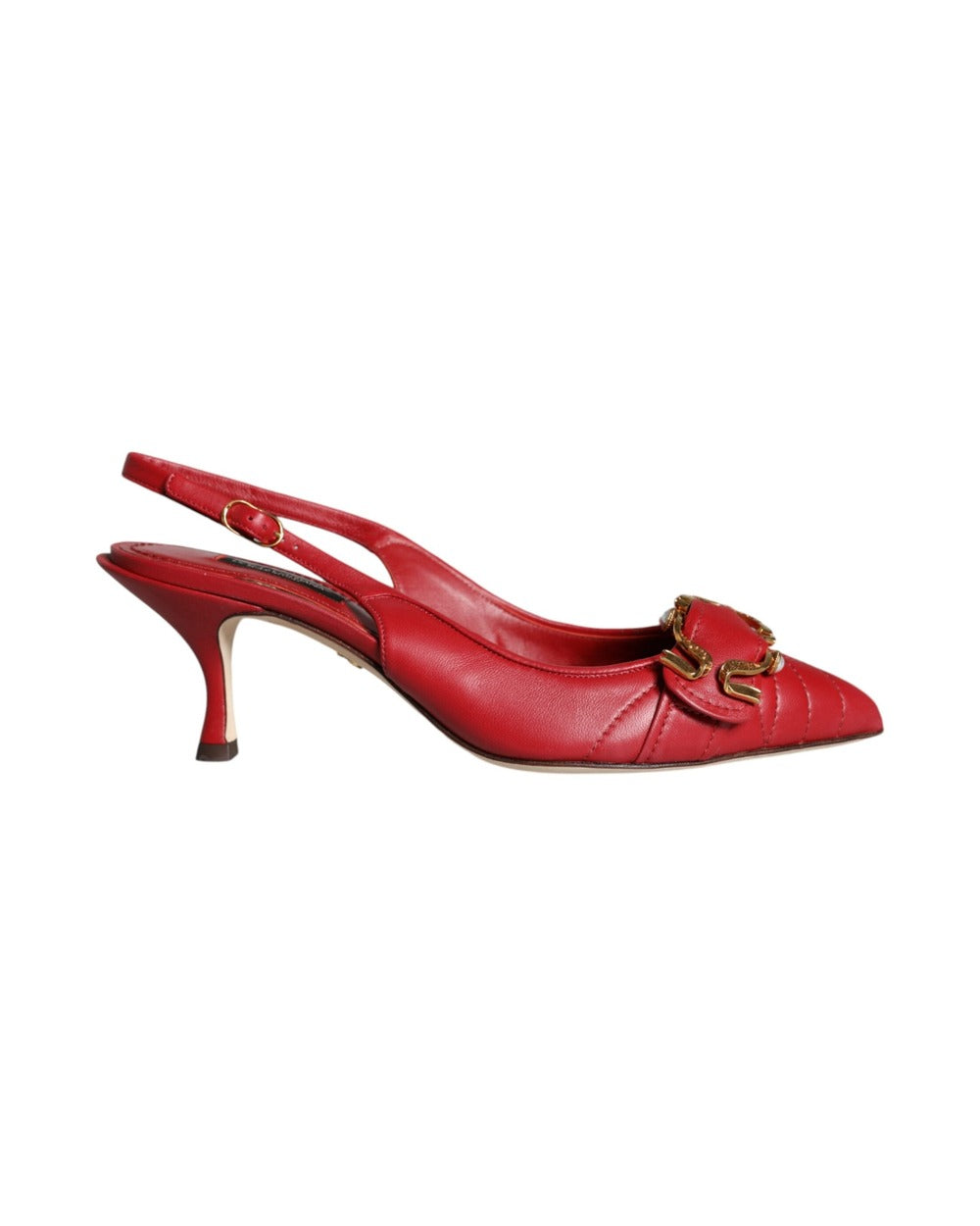 Dolce & Gabbana Red Devotion Leather Heels Slingback Shoes