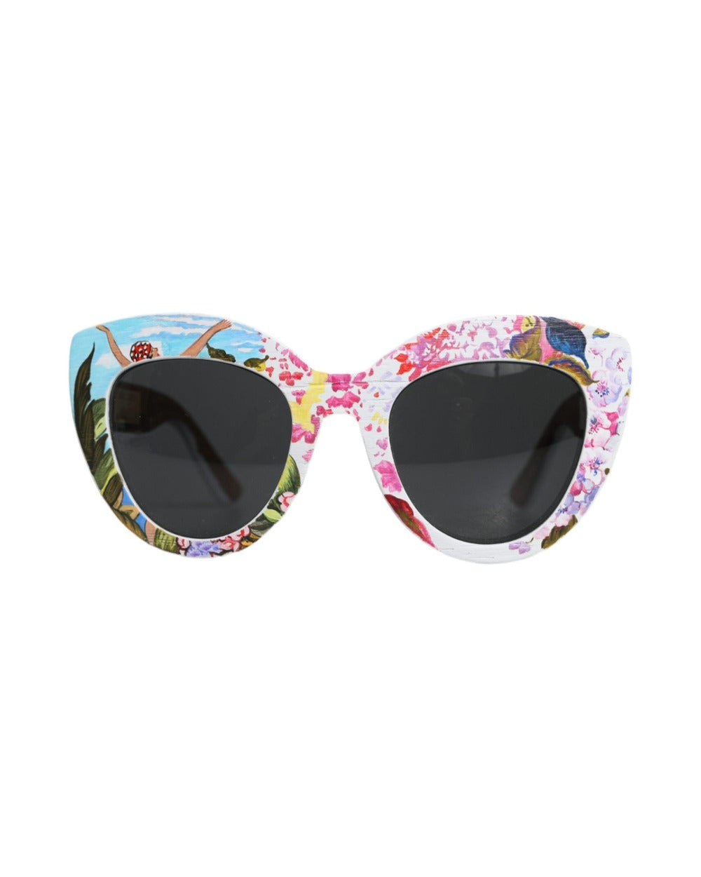 Dolce & Gabbana Multicolor Wood Crystal Brass Frame Floral Hand Paint Sunglasses