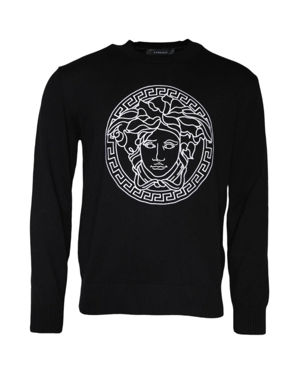 Versace Black Medusa Embroidery Crew Neck Pullover Sweater
