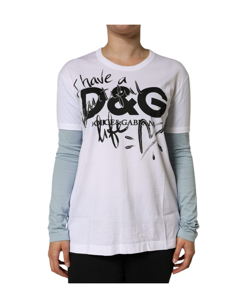 Dolce & Gabbana White Cotton Logo Print Round Neck T-shirt