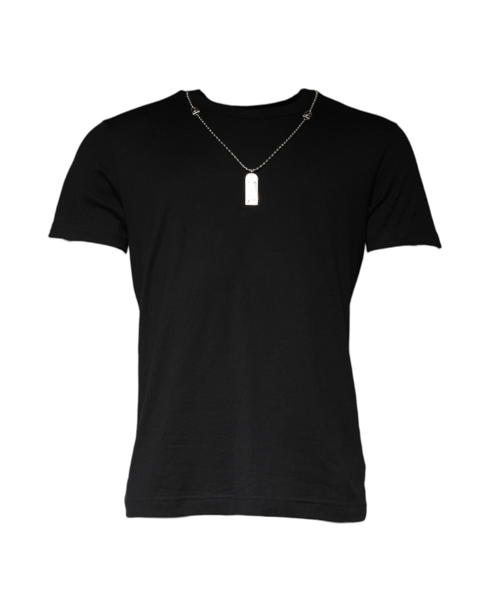Dolce & Gabbana Black Cotton Necklace Embellished T-shirt
