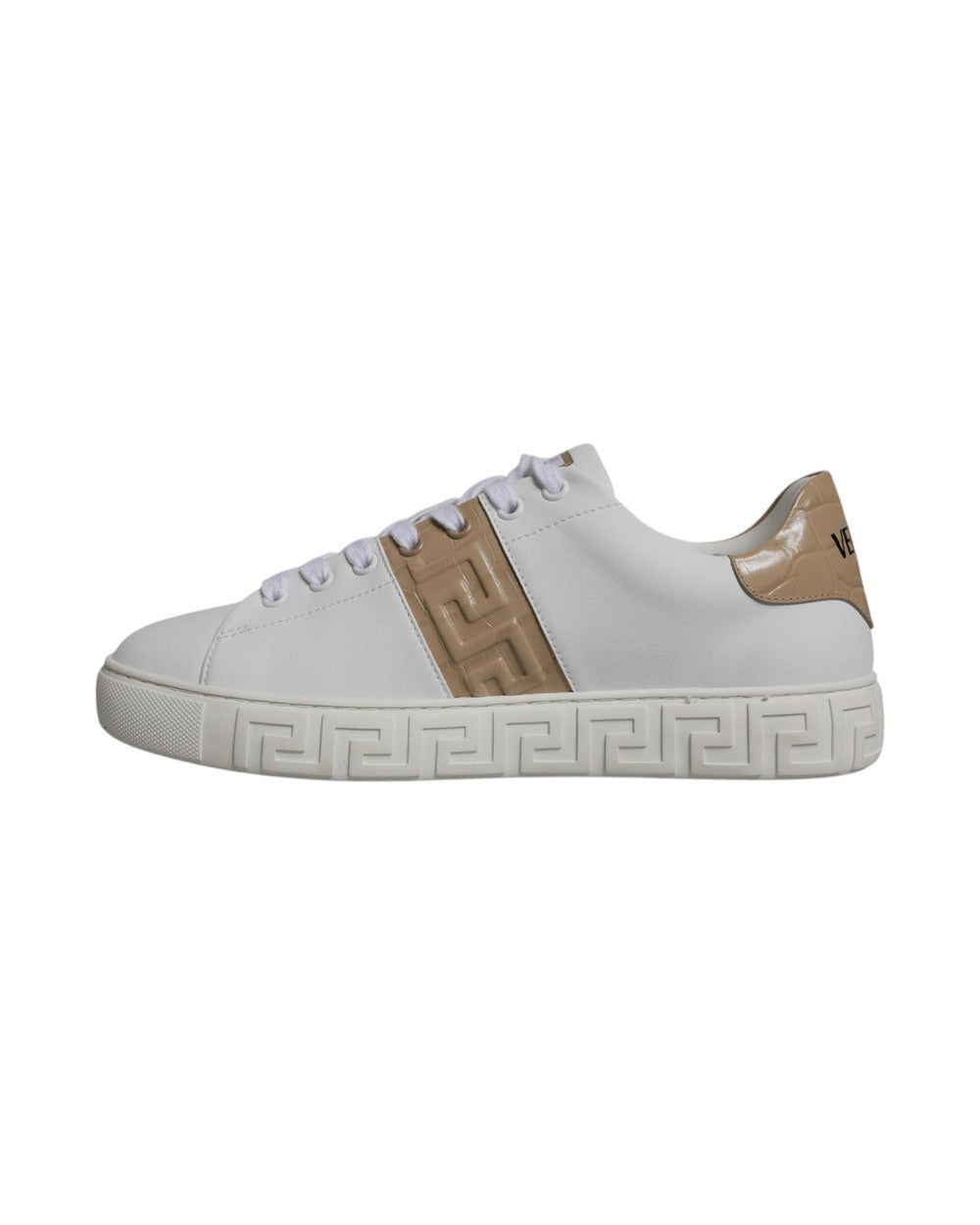 Versace White Brown Greca Print TPU Low Top Men Sneakers Shoes