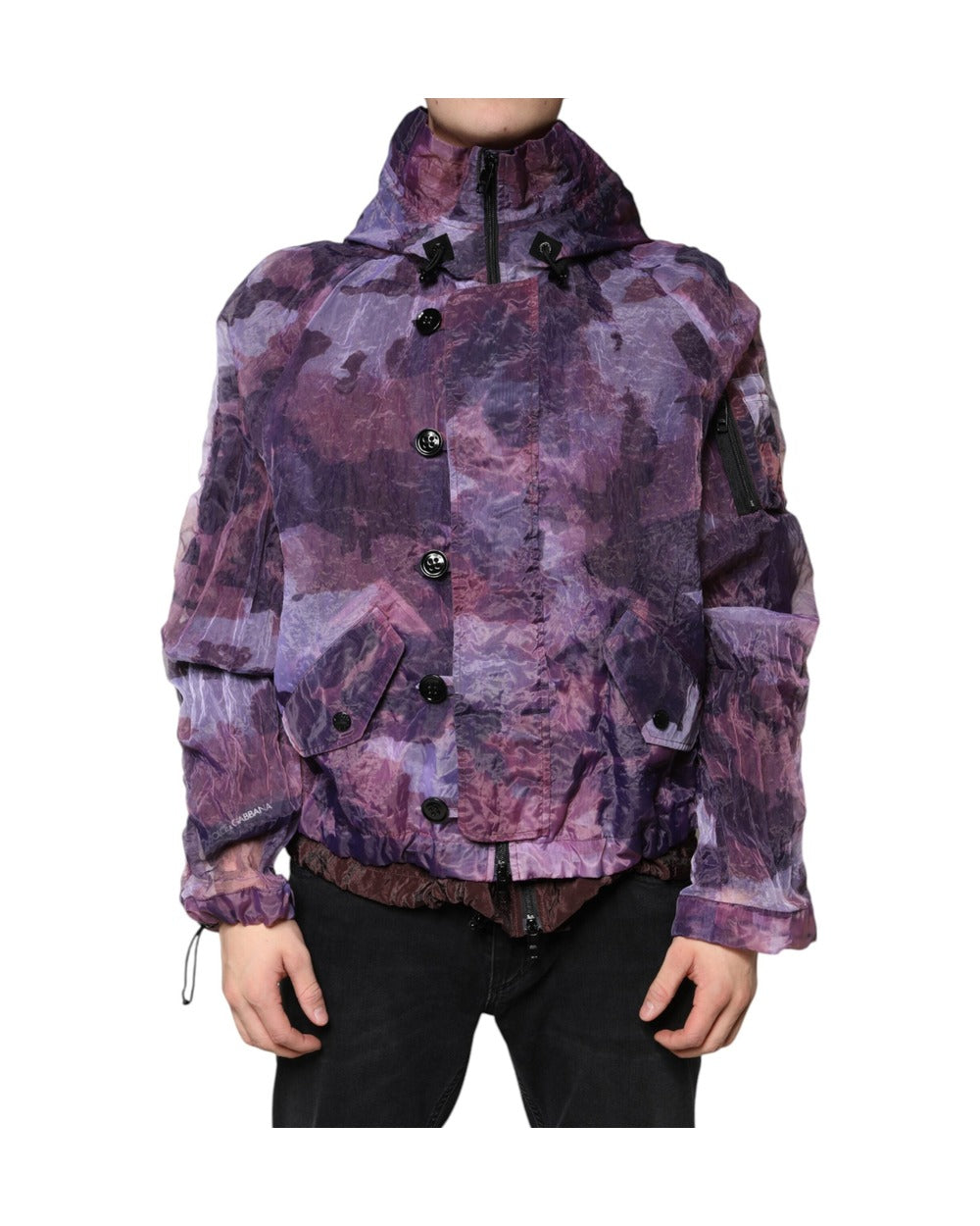 Dolce & Gabbana Purple Camouflage Hooded Men Blouson Jacket
