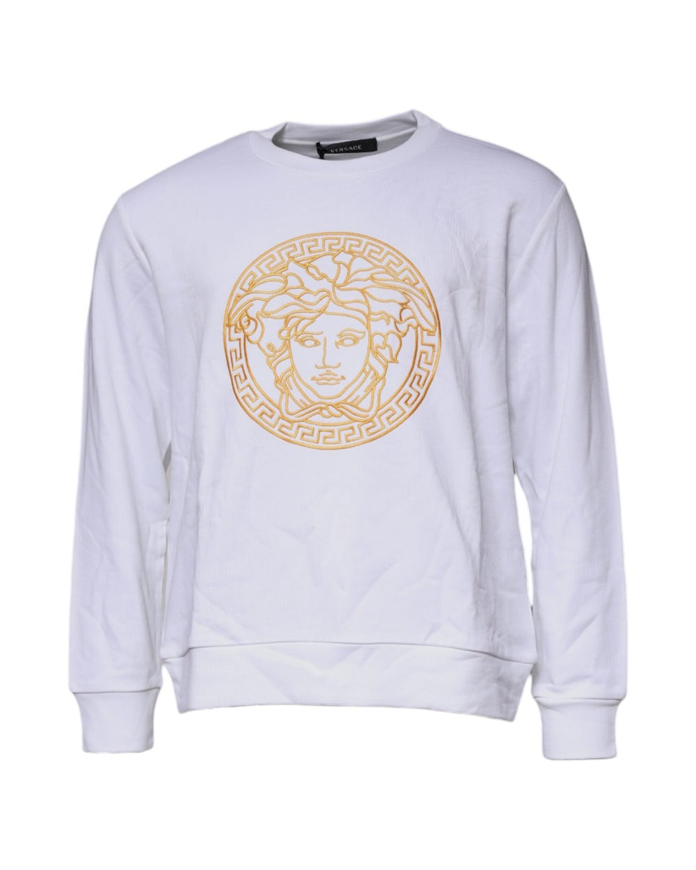 Versace White Medusa Embroidery Crew Neck Pullover Sweater