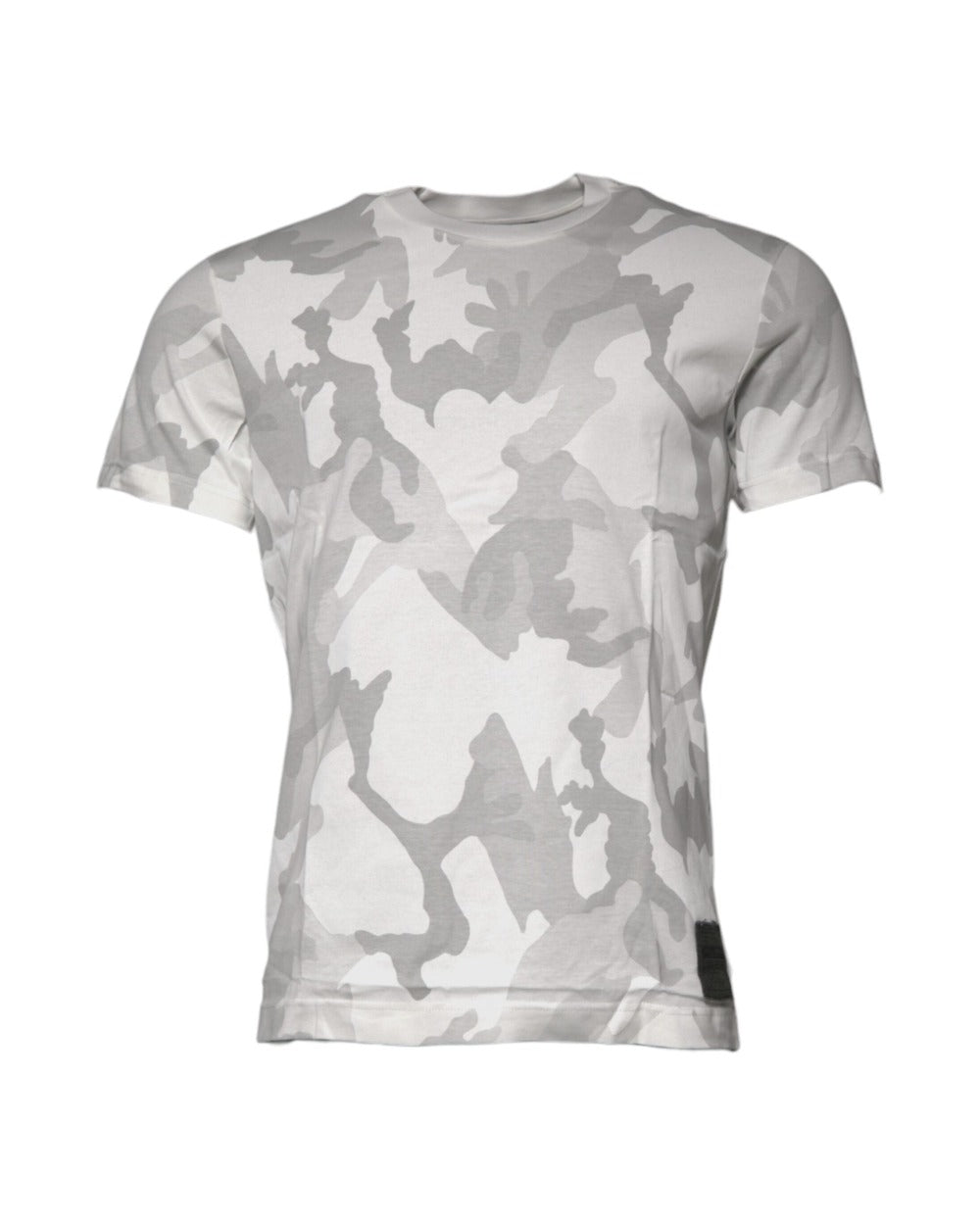 Dolce & Gabbana White Gray Camouflage Cotton Crew Neck T-shirt
