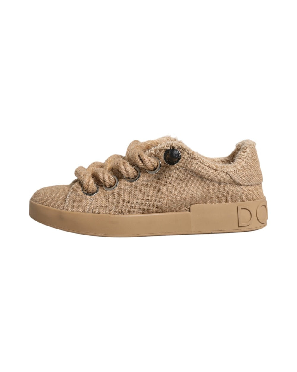 Dolce & Gabbana Brown Jute Fabric Low Top Men Sneakers Shoes