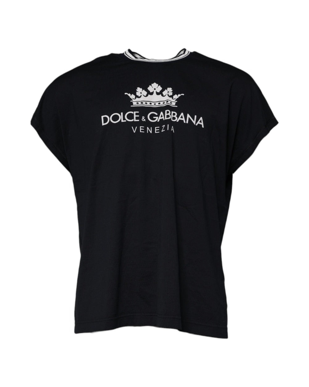 Dolce & Gabbana Dark Blue Logo Crown Cotton Crew Neck T-shirt