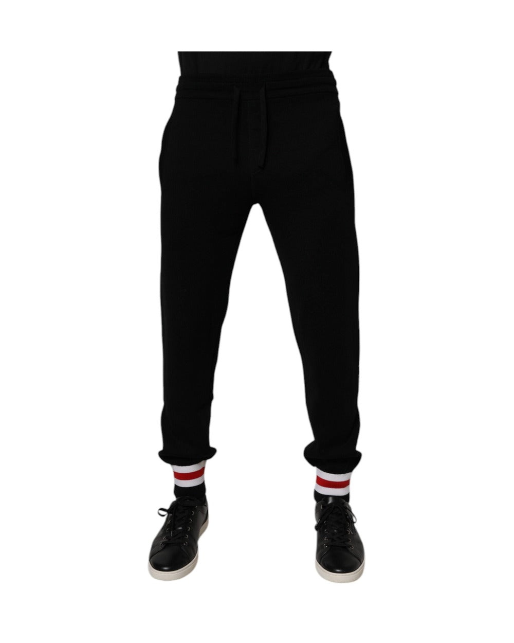 Dolce & Gabbana Black Wool Mid Waist Jogger Sweatpants Pants
