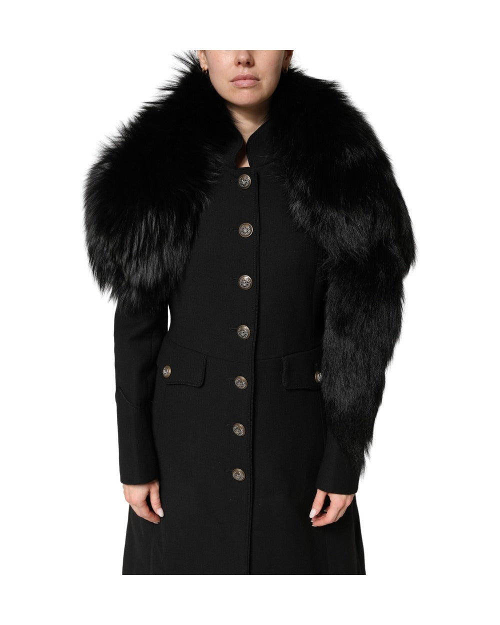 Dolce & Gabbana Black Fox Fur Neck Wrap Warmer Winter Scarf