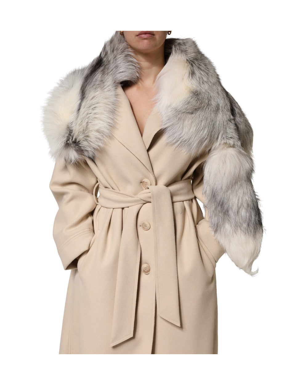 Dolce & Gabbana White Fox Fur Neck Wrap Warmer Winter Scarf