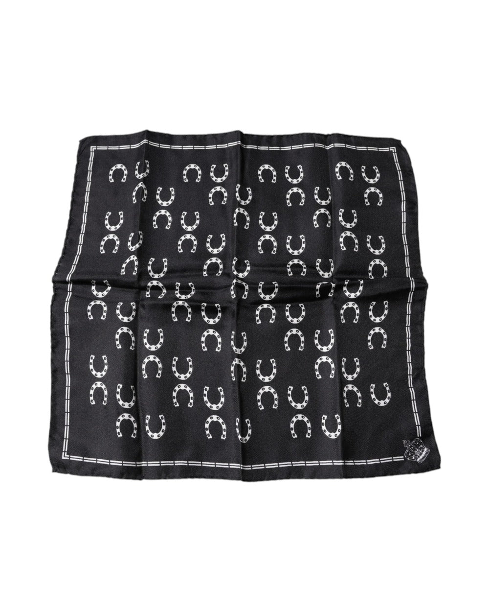 Dolce & Gabbana Black Horseshoe Silk Square Handkerchief Scarf