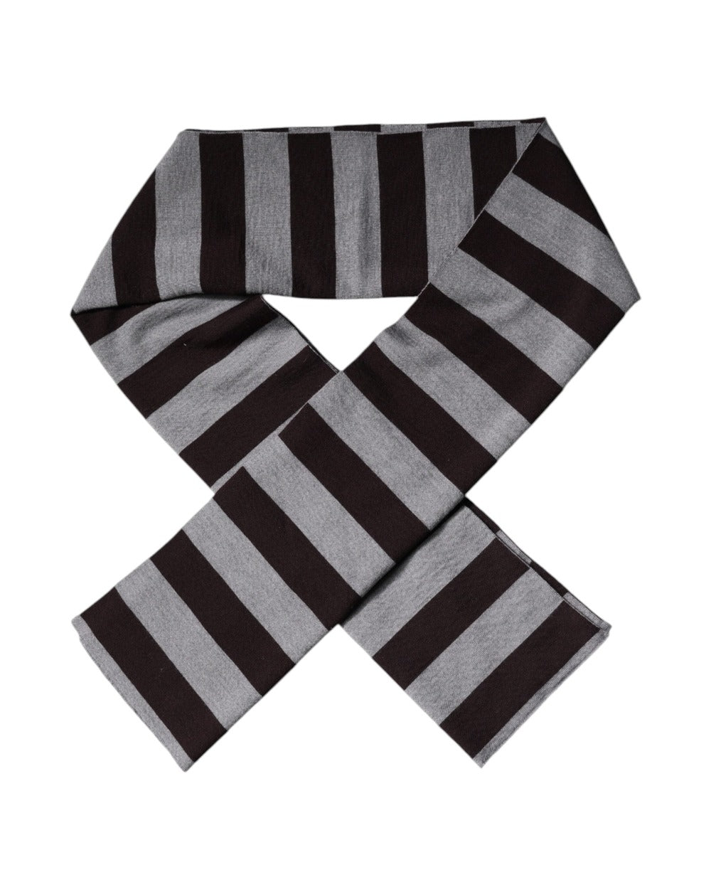 Dolce & Gabbana Black Gray Stripes Wool Neck Wrap Scarf