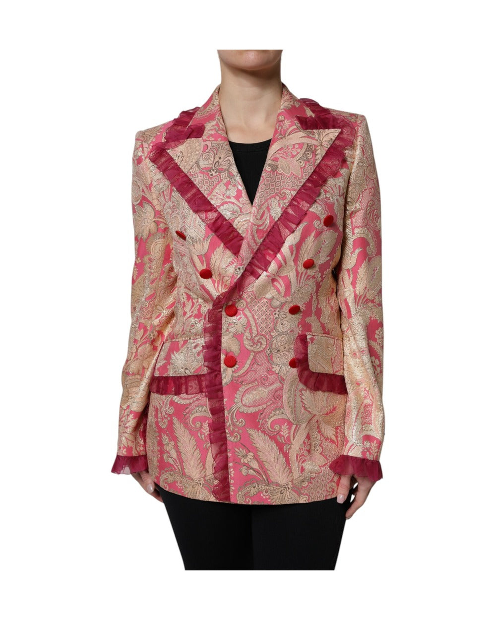 Dolce & Gabbana Pink Gold Jacquard Nylon Coat Blazer Jacket
