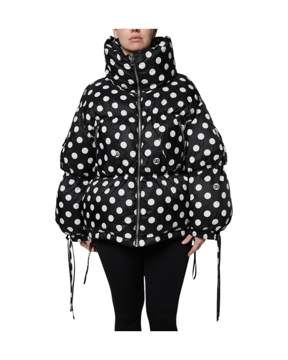 Dolce & Gabbana Black White Polka Dot Full Zip Puffer Jacket