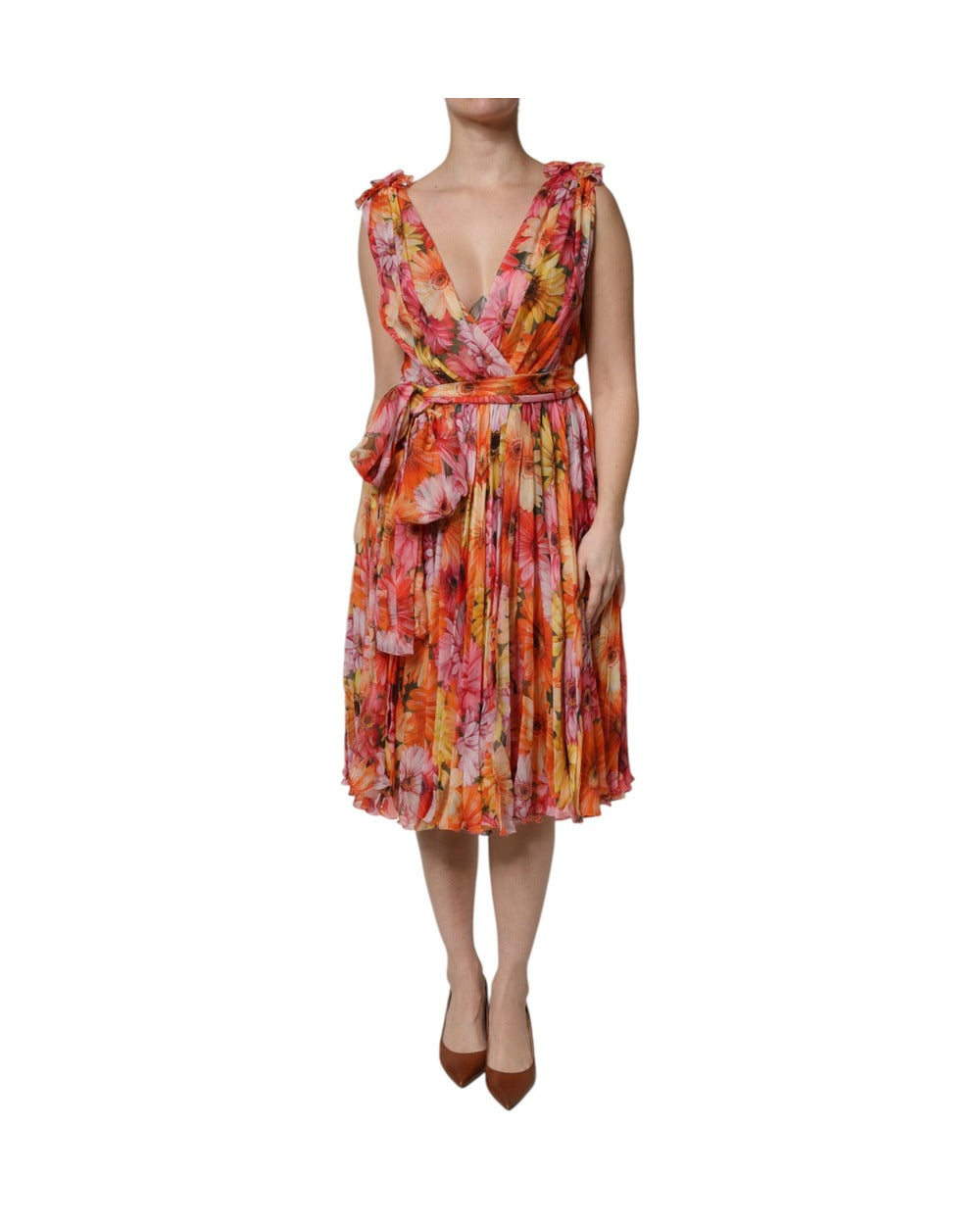 Dolce & Gabbana Multicolor Floral Silk V-neck Chiffon Dress