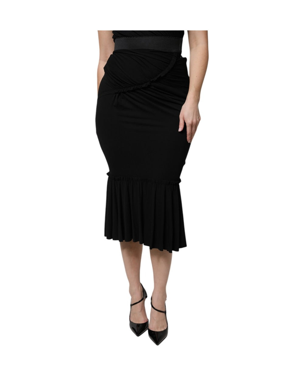 Dolce & Gabbana Black Mermaid Cut High Waist Midi Skirt
