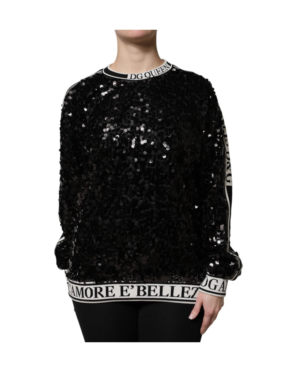 Dolce & Gabbana Black DG Queen Sequin Pullover Sweater