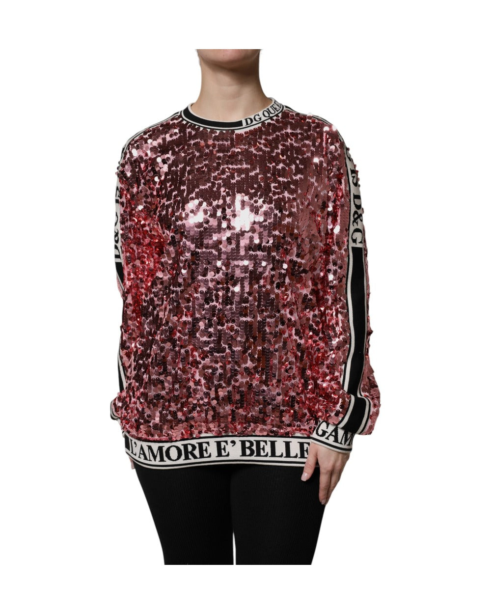 Dolce & Gabbana Pink DG Queen Sequin Pullover Sweater