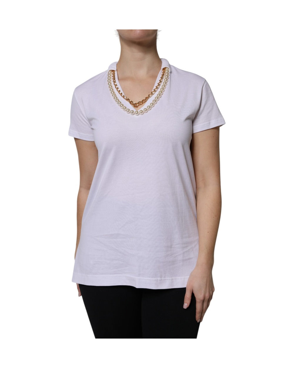 Dolce & Gabbana White Necklace Cotton Short Sleeve T-shirt