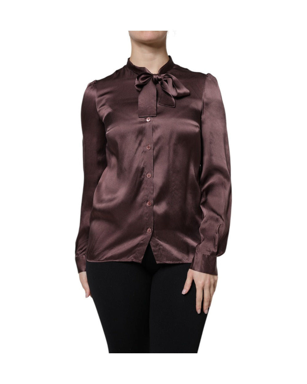 Dolce & Gabbana Brown Ascot Collar Long Sleeve Blouse Top