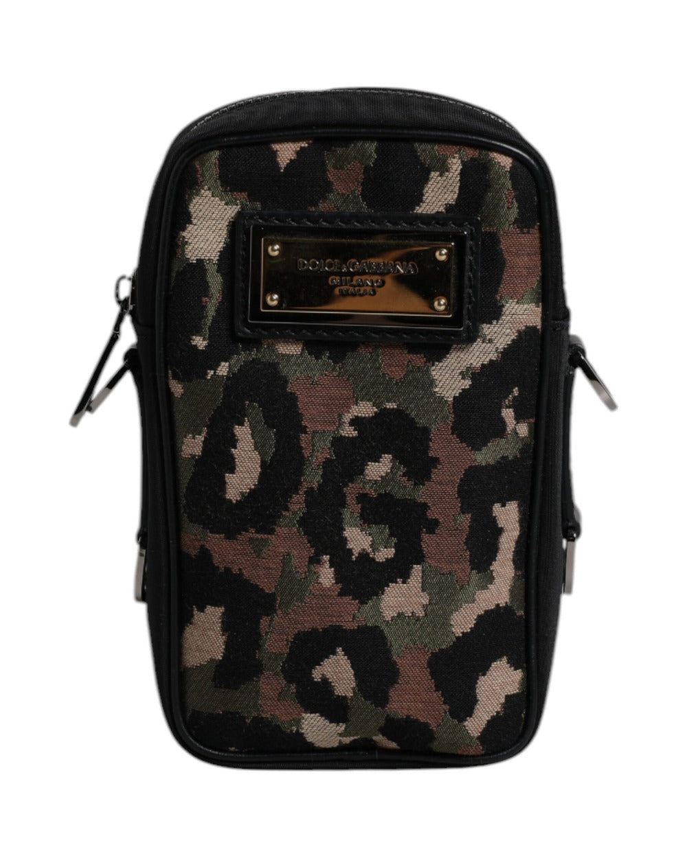 Dolce & Gabbana Multicolor Leopard Jacquard Logo Plaque Neck Strap Bag