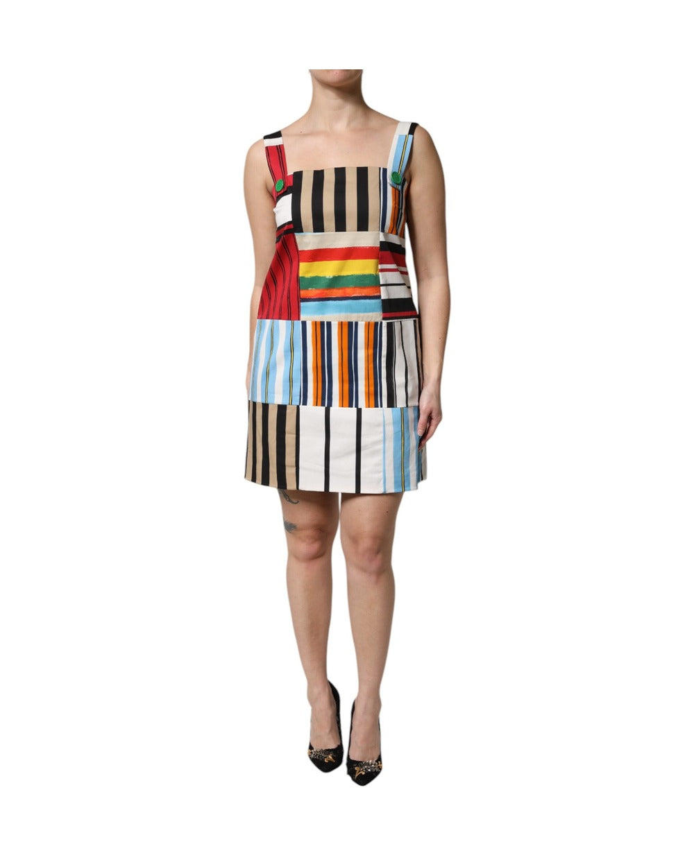 Dolce & Gabbana Multicolor Cotton Stripe Sleeveless Dress