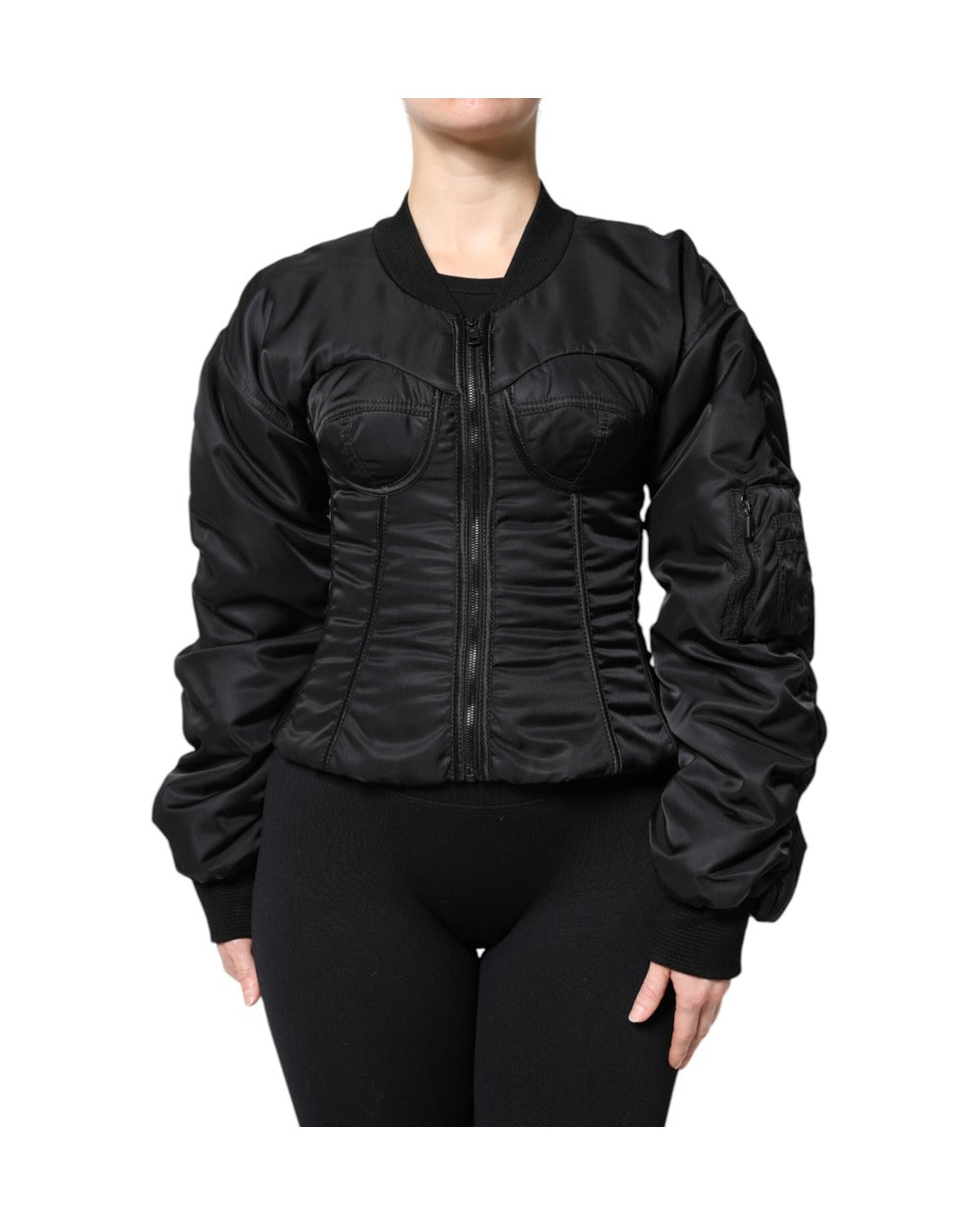 Dolce & Gabbana Black Nylon Full Zip Bustier Corset Jacket