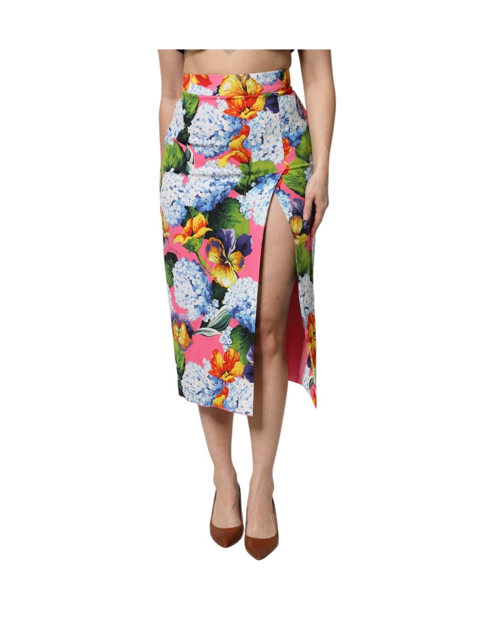 Dolce & Gabbana Multicolor Floral High Waist Midi Skirt