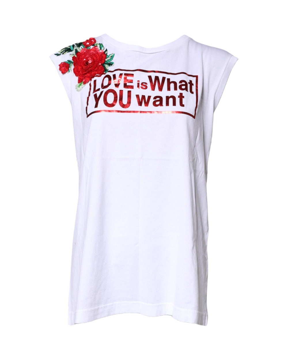 Dolce & Gabbana White Floral Graphic Print Sleeveless Tank Top