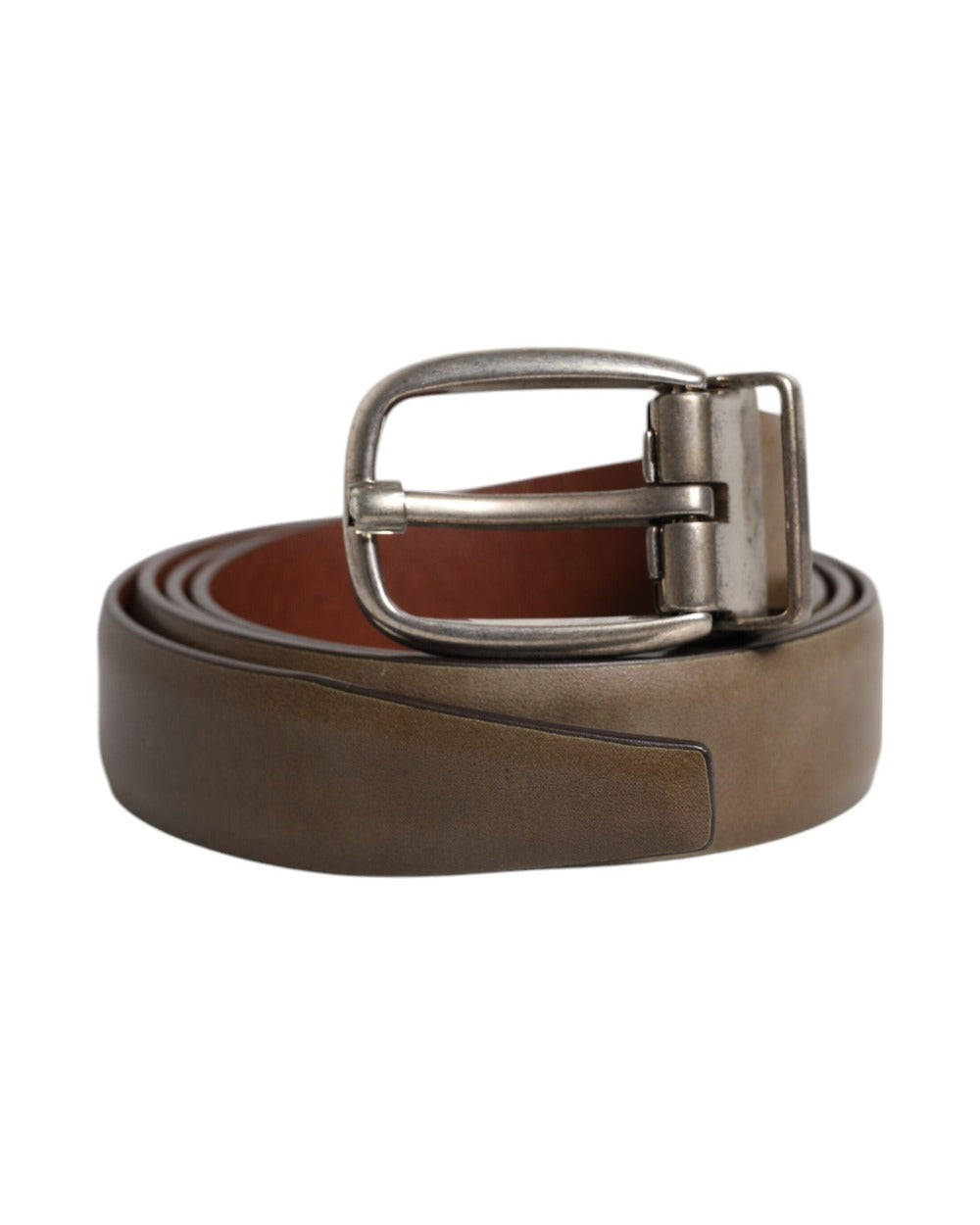 Dolce & Gabbana Brown Leather Classic Metal Logo Buckle Belt