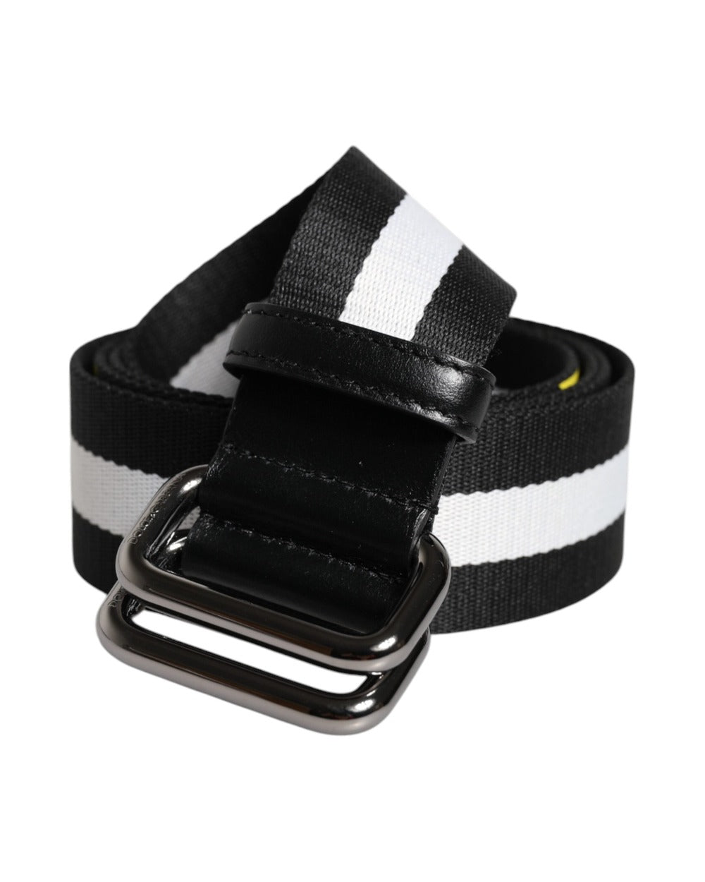Dolce & Gabbana Black Yellow Logo Striped Metal Buckle Belt