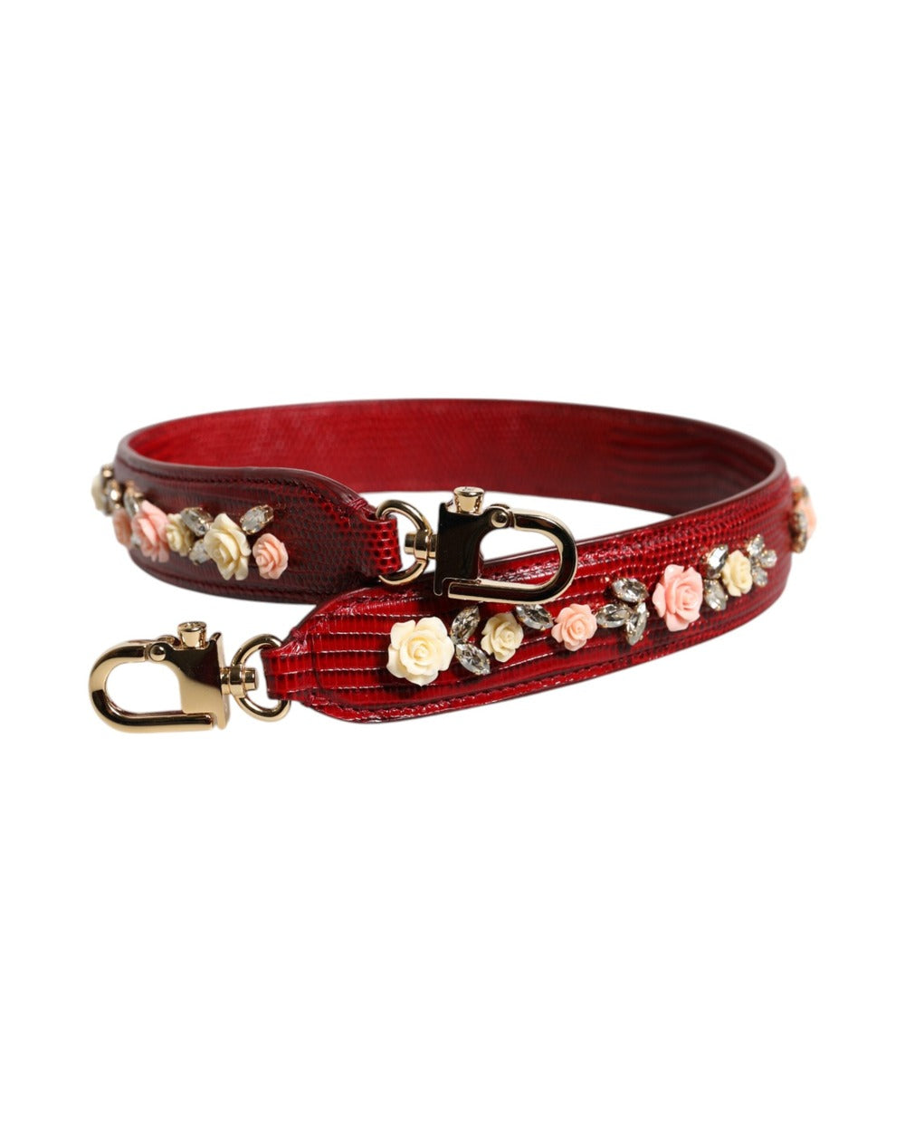Dolce & Gabbana Red Leather Floral Embellish Bag Shoulder Strap