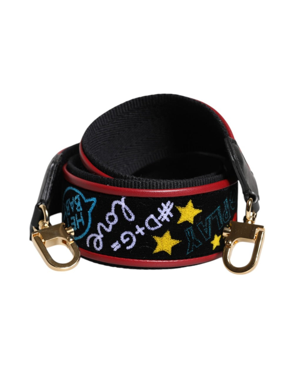 Dolce & Gabbana Black Cotton Printed Bag Shoulder Strap