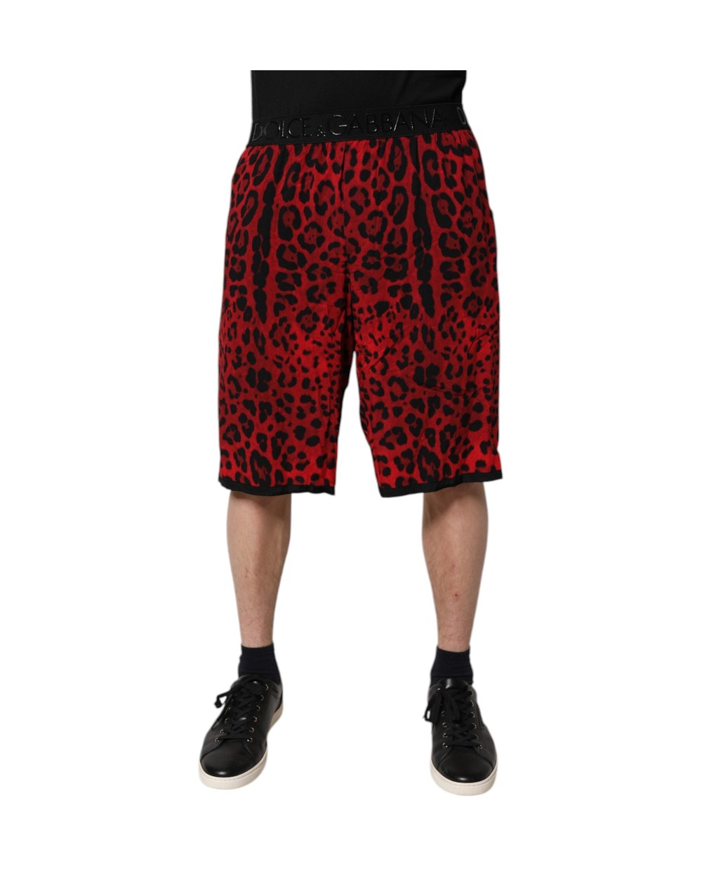 Dolce & Gabbana Red Leopard Print Viscose Bermuda Shorts