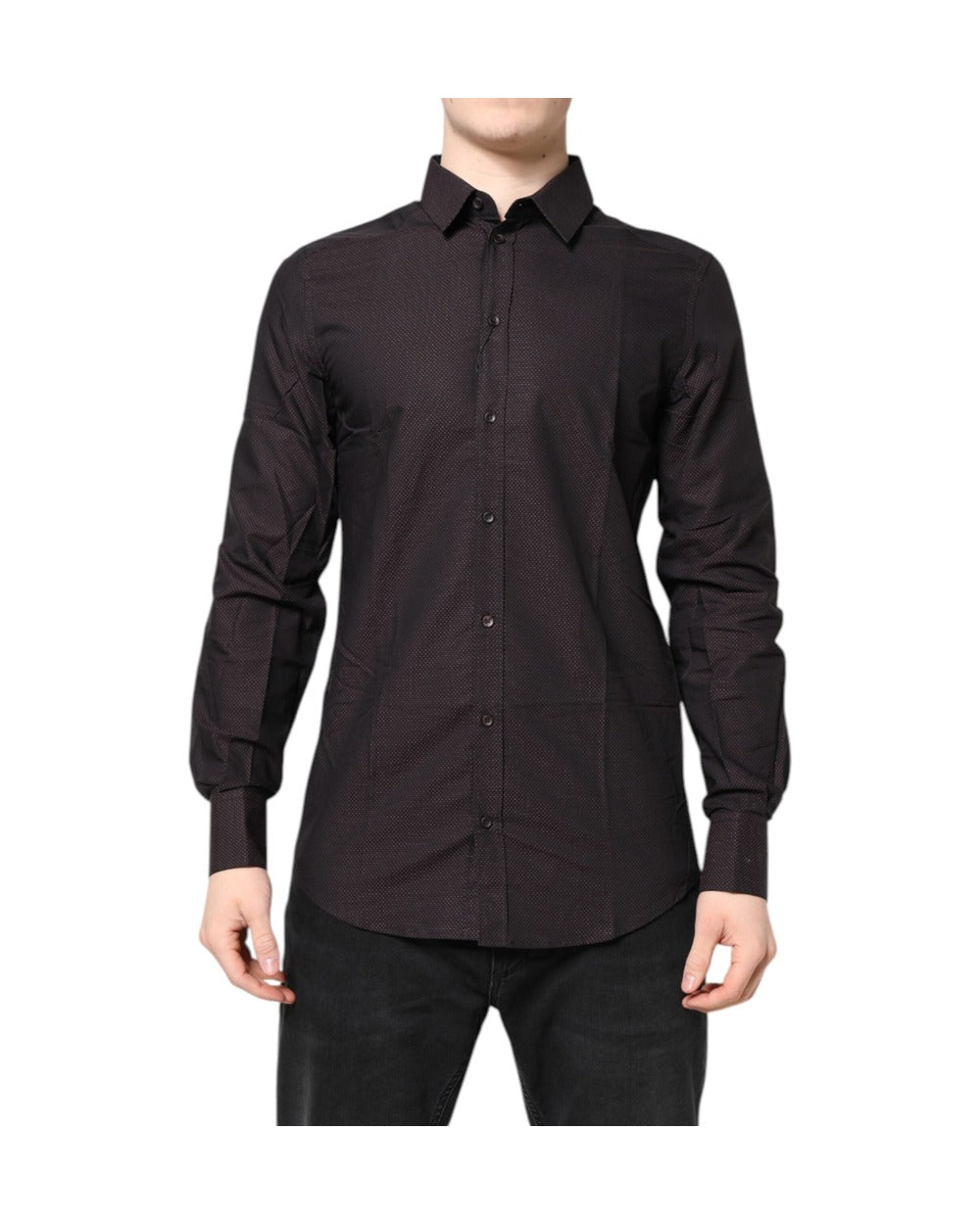 Dolce & Gabbana Maroon Jacquard Cotton GOLD Men Dress Shirt
