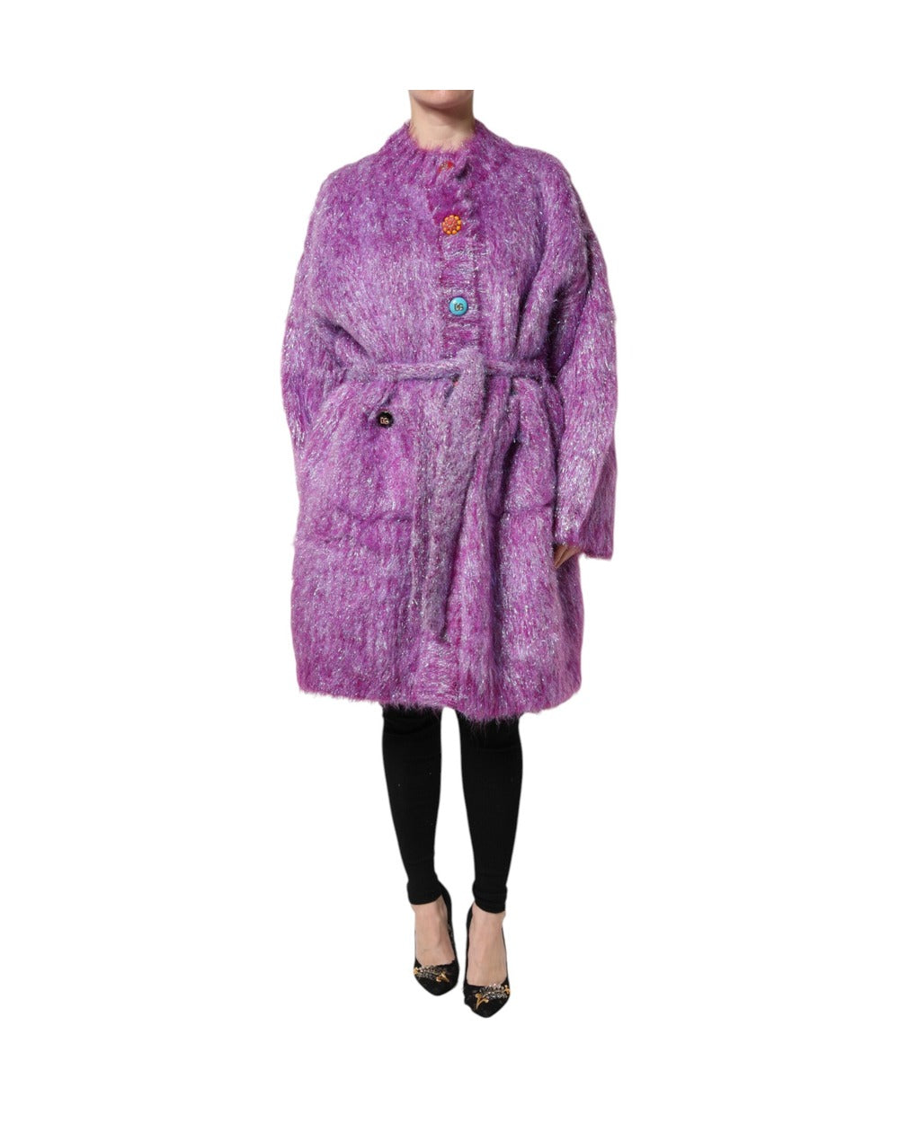 Dolce & Gabbana Purple Button Embellished Trench Coat Jacket