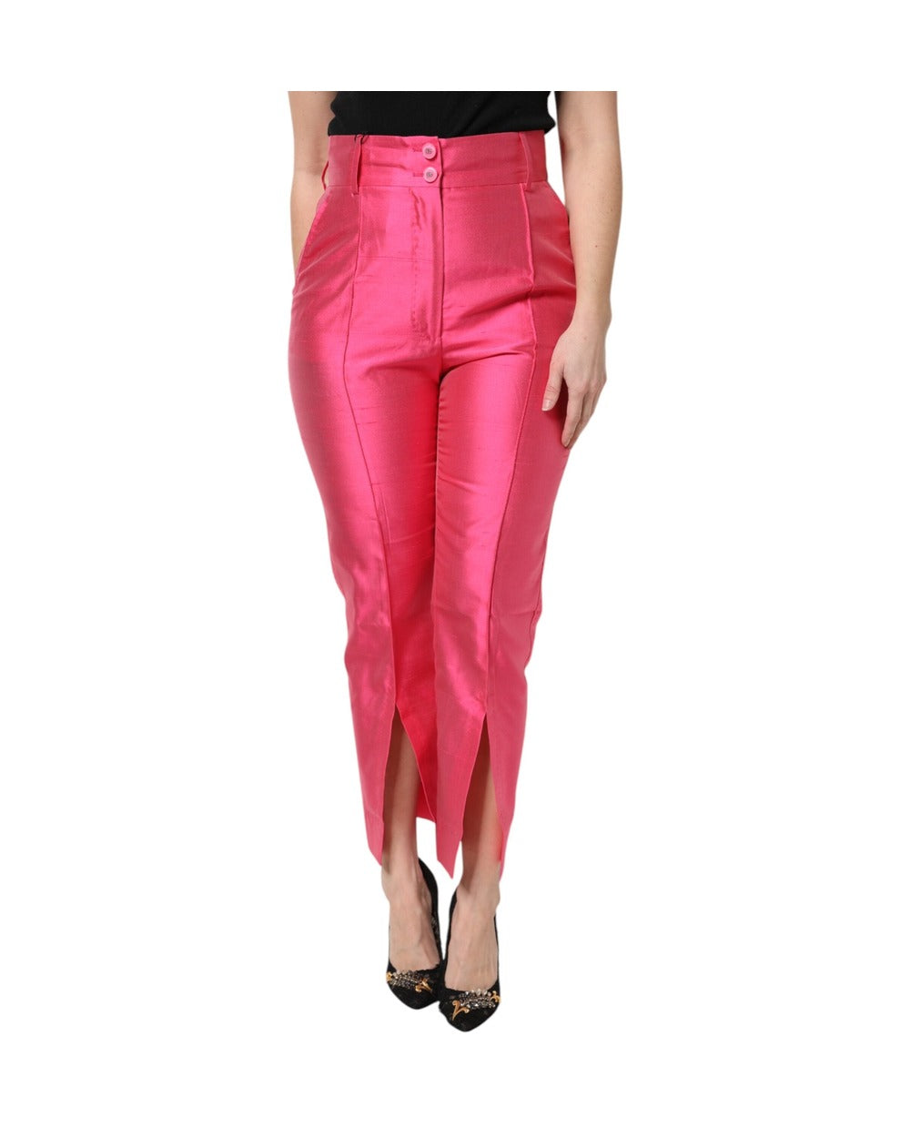 Dolce & Gabbana Pink Silk High Waist Tapered Pants