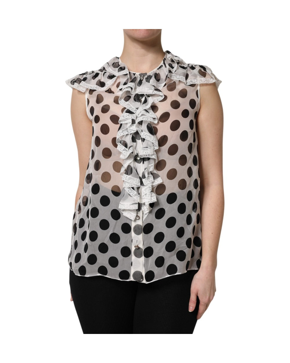 Dolce & Gabbana White Black Polka Dot Cotton Sleeveless Top