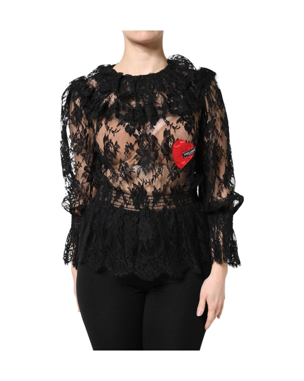 Dolce & Gabbana Black Cotton Floral Lace Women Blouse Top