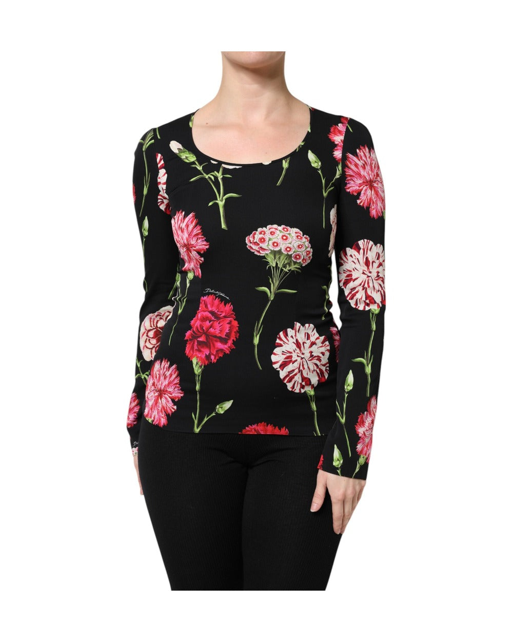 Dolce & Gabbana Black Floral Long Sleeve Women Blouse Top
