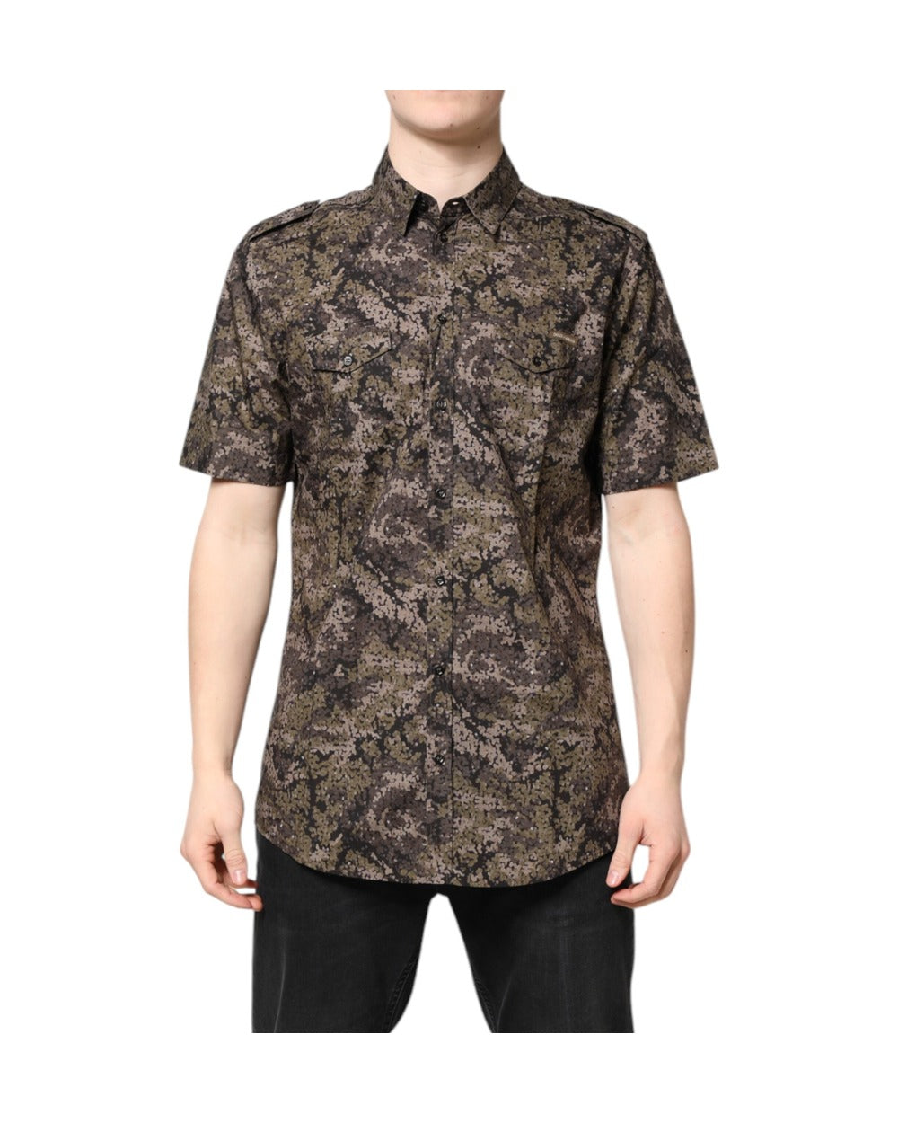 Dolce & Gabbana Multicolor Camouflage Button Down GOLD Shirt