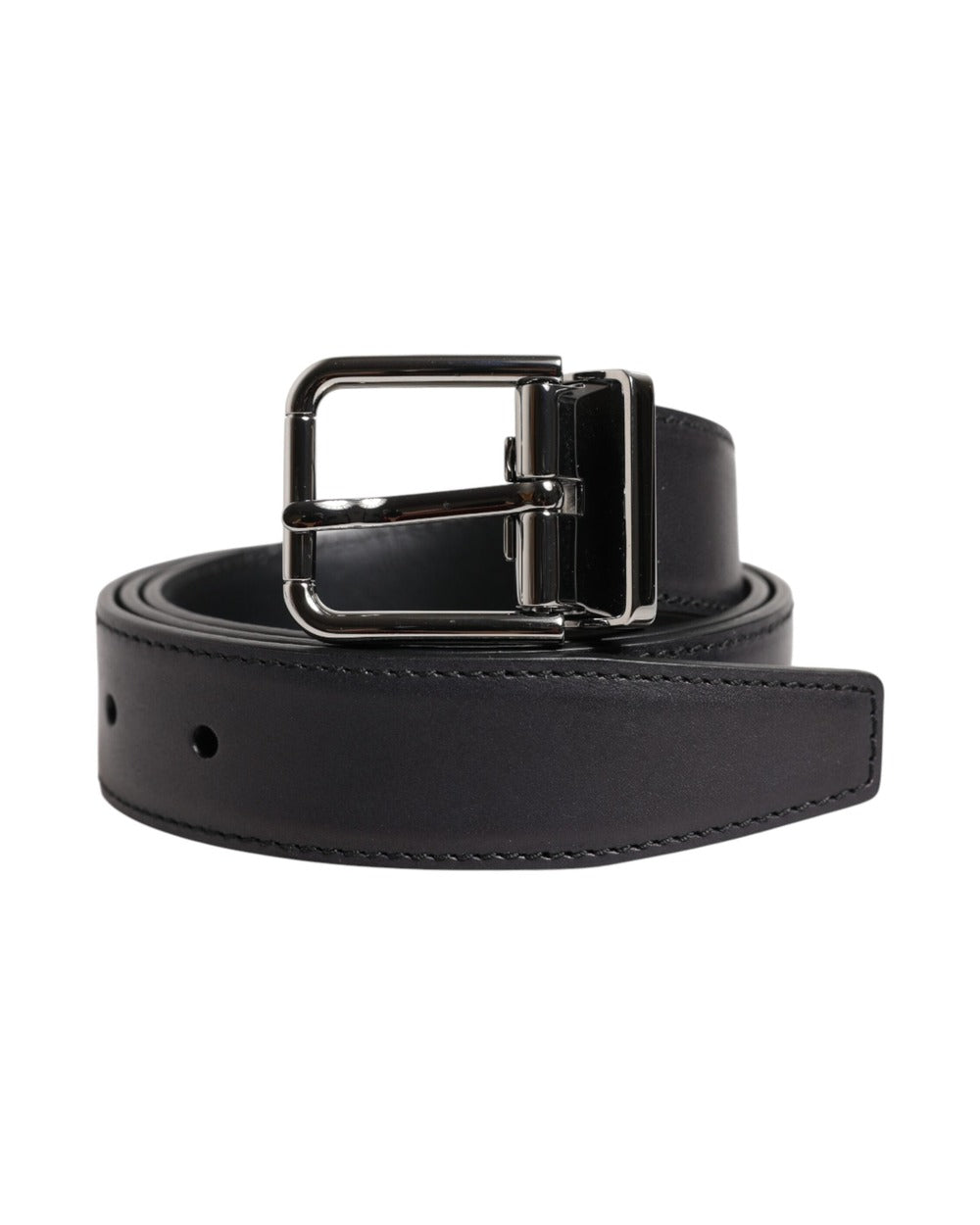 Dolce & Gabbana Black Classic Calf Leather Silver Buckle Belt