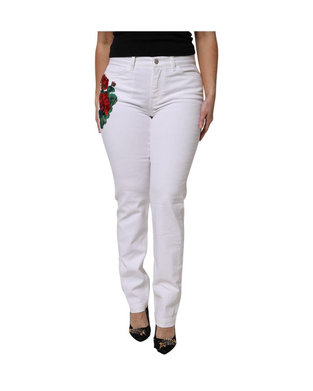 Dolce & Gabbana White Floral Sequined GIRLY Denim Jeans