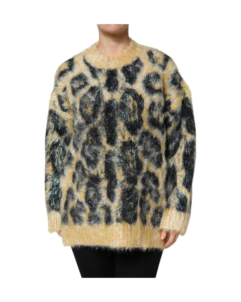 Dolce & Gabbana Multicolor Leopard Mohair Crew Neck Sweater