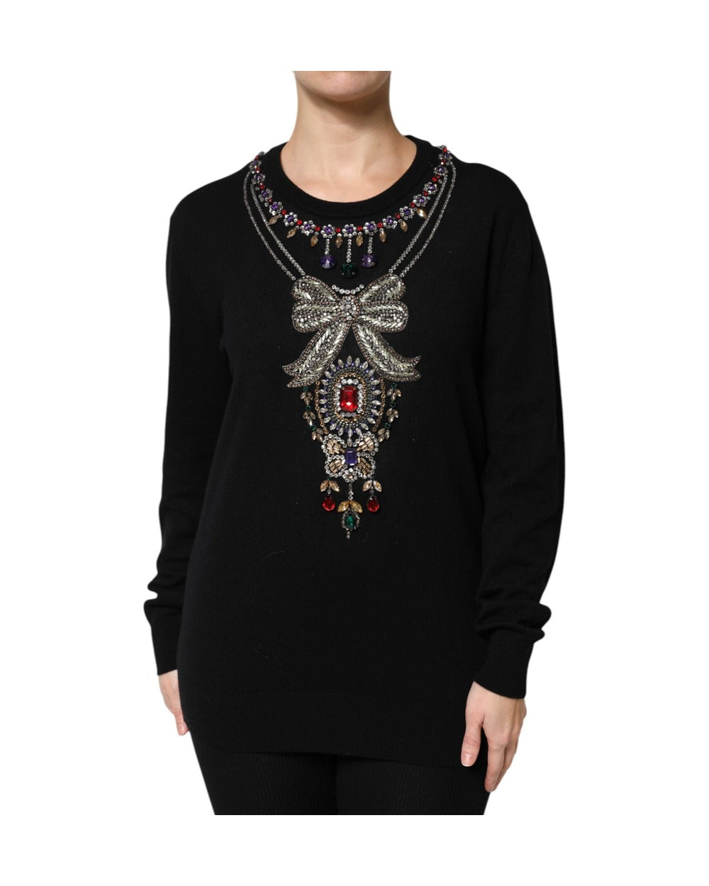 Dolce & Gabbana Black Cashmere Crystal Embellished Sweater