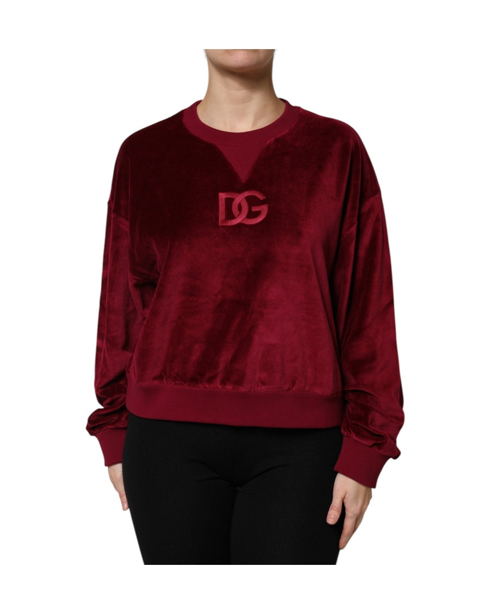 Dolce & Gabbana Red Cotton Velvet Crew Neck Pullover Sweater