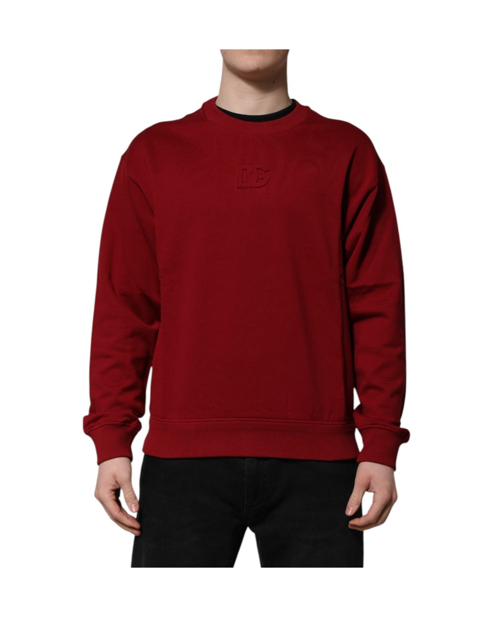 Dolce & Gabbana Red Embossed Logo Cotton Crew Neck Sweater